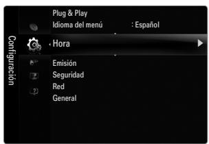 Plug & Play Idioma del menü : Español Configuration Hora Emisión Seguridad Red General