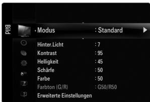 Modus : Standard Hinter.Licht : 7 Kontrast : 95 Helligkeit : 45 Schärfe : 50 Farbe : 50 Farbton (G/R) : G50/R50 Erweiterte Einstellungen