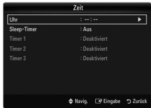 Zeit Uhr : -- : -- Sleep-Timer : Aus Timer 1 : Deaktiviert Timer 2 : Deaktiviert Timer 3 : Deaktiviert Navig. Eingabe Zurück