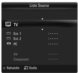 Liste Source TV Ext. 1 : - - Ext. 2 : - - PC : - - AV : - - Composant : - - ■ Rafaichir Outils