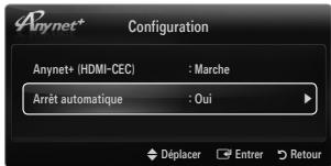 Anynet+ Configuration Anynet+ (HDMI-CEC) : Marche Arrêt automatique : Oui Déplacer Entrer Retour