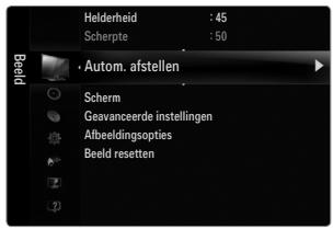 Helderheid : 45 Scherpte : 50 Autom. afstellen Scherm Geavanceerde instellingen Afbeeldingsopties Beeld resetten