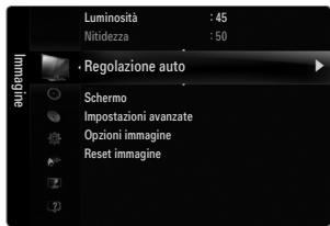 Luminosità : 45 Nitidezza : 50 Regolazione auto Schermo Impostazioni avanzate Opzioni immagine Reset immagine