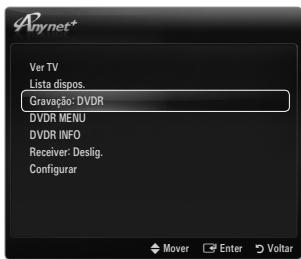 Anynet+ Ver TV Lista dispos. Gravação: DVD DVDR MENU DVDR INFO Receiver: Deslig. Configurar Mover Enter Voltar