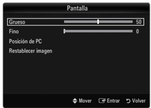 Pantalla Grueso 50 Fino 0 Posición de PC Restablecer imagen Mover Entrar Volver