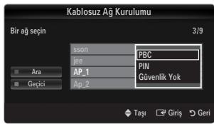 Kablosuz Ağ Kurulumu Bir ağ seçin 3/9 sson PBC jee PIN AP_1 Güvenlik Yok Ap_2 Ara Geçici Taşı Giriş Geri