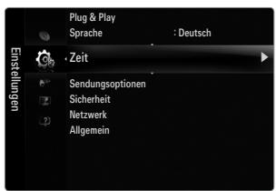 Plug & Play Sprache : Deutsch Einstellungen Zeit Sendungsoptionen Sicherheit Netzwerk Allgemein