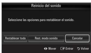 SAMSUNG LE32B653T5P - Reincido del sonido Restablecer todo / Rest. modo sonido / Cancelar - 1