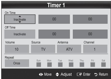 SAMSUNG LE32C530F1W - Setting the On / Off Timer - 1