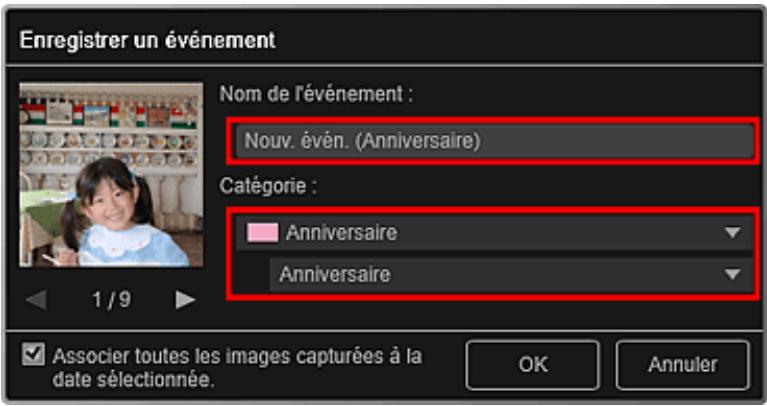 CANON MG5450 - Définissez Nom de l'événement et Catégorie. - 1