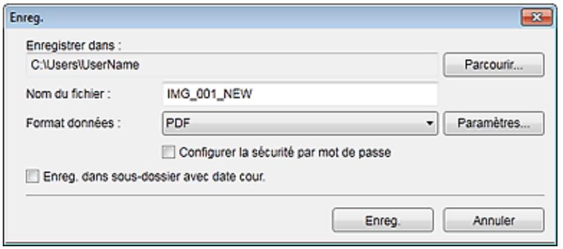 CANON MG5450 - Boîte de dialogue Enreg. (vue Créer/modif. fich. PDF) - 1