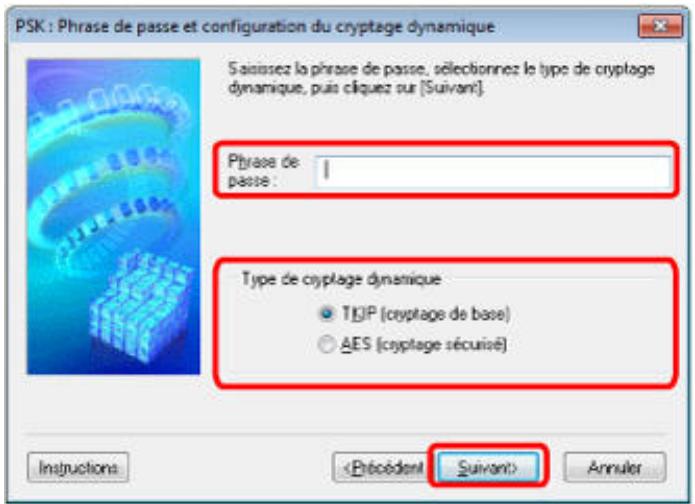 CANON PIXMA MG6250 - Entrez la phrase de passe, confirmez le type de cryptage dynamique et cliquez sur suivant. - 1