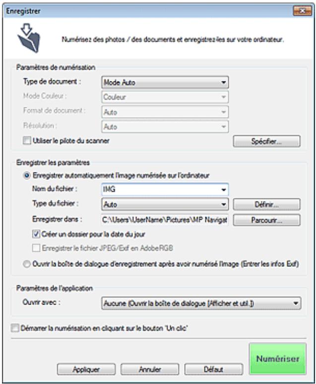 CANON PIXMA MG6250 - Boîte de dialogue enregistrer (écran du mode un cliç) - 1