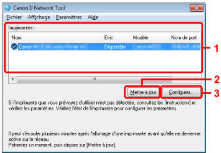 CANON PIXMA MG6250 - Éléments de l'écran canon IJ network tool. - 1