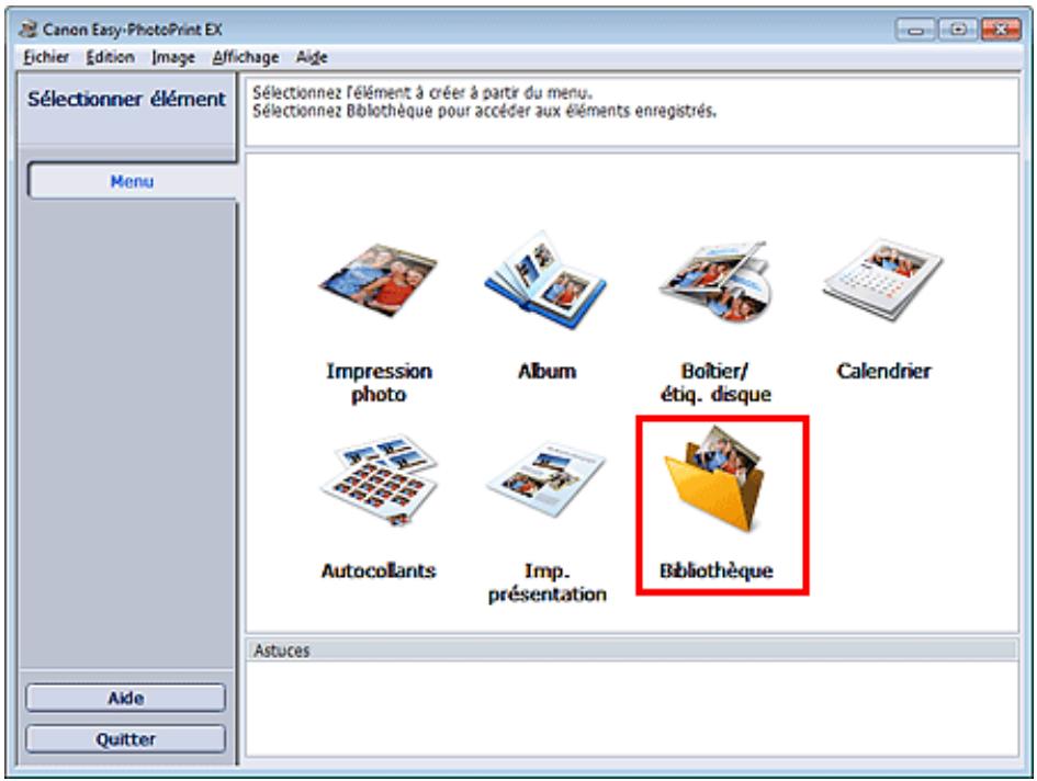 CANON PIXMA MG6250 - Cliquez sur bibliothèque sous menu. - 1
