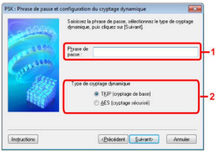 CANON PIXMA MG6250 - Écran PSK : phrase de passe et configuration du cryptage dynamique - 1