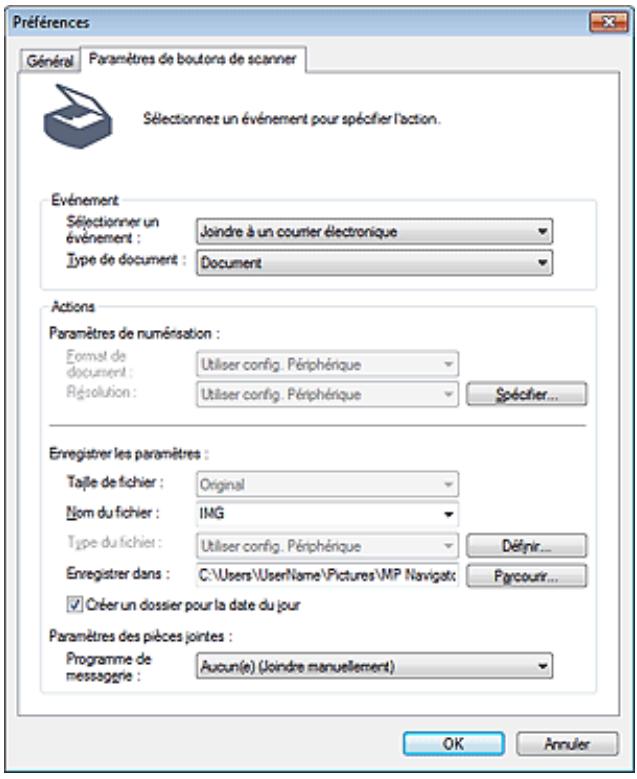 CANON PIXMA MG6250 - Onglet paramètres de boutons de scanner (joindre à un courrier électronique) - 1