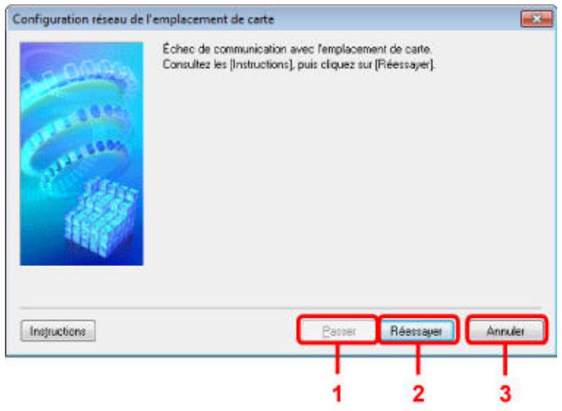 CANON PIXMA MG6250 - Écran configuration réseau de l'emplacement de carte (écran d'échec de configuration) - 1