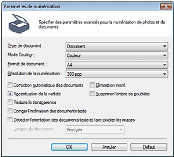 CANON PIXMA MG6250 - Boîte de dialogue paramètres de numérisation (écran du mode un clic) - 1