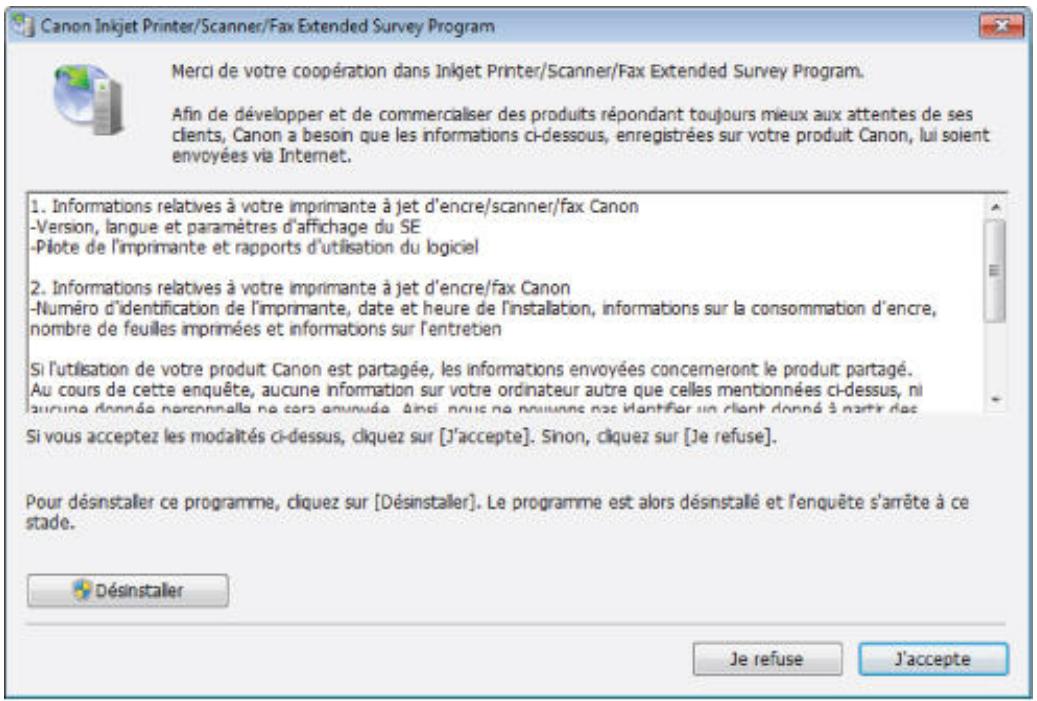 CANON PIXMA MG6250 - L'écran du programme d'enquête étendue imprimante/scanner/fax inkjet s'affiche - 1
