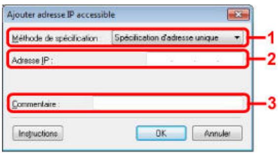 CANON PIXMA MG6250 - Écran modifier l'adresse IP accessible/écran ajouter adresse IP accessible - 1
