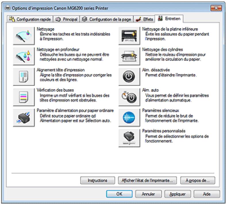CANON PIXMA MG6250 - Onglet entretien - 1