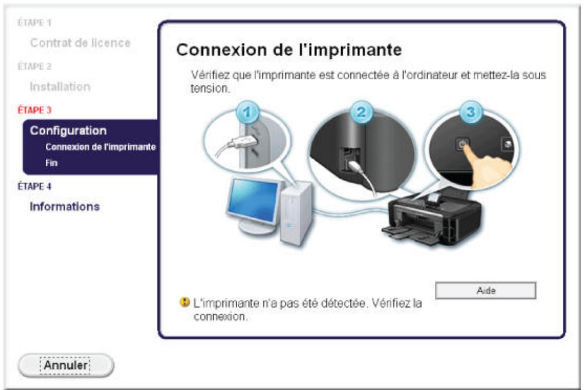 CANON PIXMA MG6250 - - Si vous ne pouvez pas aller au-delà de l'écran connexion de l'imprimante : - 1