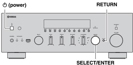 YAMAHA R-N500 - While holding down RETURN on the front panel, press (power). - 1