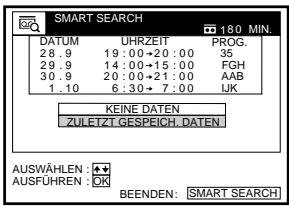 SONY SLV-SE850D - Heben Sie mit ↑/↓ die Option ZULETZT GESPEICH. DATEN hervor. - 1