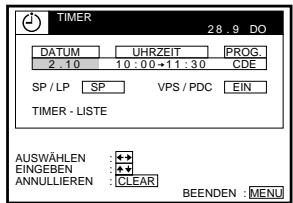 SONY SLV-SE850D - Wählen Sie mit ↑/↓ die Einstellung aus, die Sie ändern oder löschen möchten, und drücken Sie dann OK. - 1