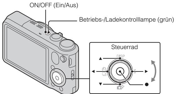 ON/OFF (Ein/Aus) Betriebs-/Ladekontrolllampe (grün) Steuerrad