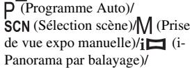 P (Programme Auto)/ SCN (Sélection scène)/M (Prise de vue expo manuelle)/i □ (i-Panorama par balayage)/