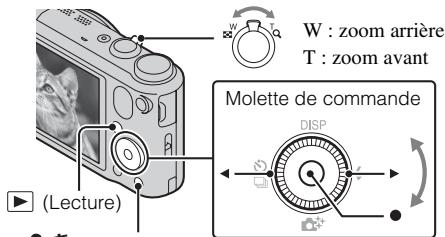 W : zoom arrière T : zoom avant Molette de commande Lecture DISP