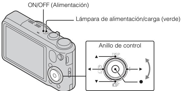 ON/OFF (Alimentación) Lámpara de alimentación/carga (verde) Anillo de control