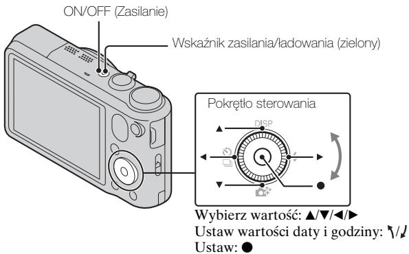 ON/OFF (Zasilanie) Wskaźnik zasilania/ladowania (zielony) Pokrętło sterowania Wybierz wartość: ▲/▼/◄► Ustaw wartości daty i godziny: ↗/↓ Ustaw: ●