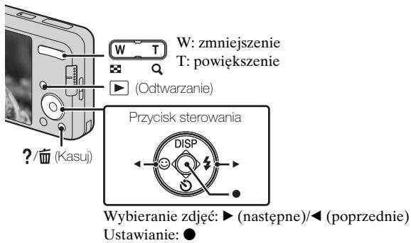 W: zmniejszenie T: powiększenie (Odtwarzanie) ? / (Kasuj) Przycisk sterowania DISP Wybieranie zdjęć: ▶ (następne)/◀ (poprzednie) Ustawianie: ●