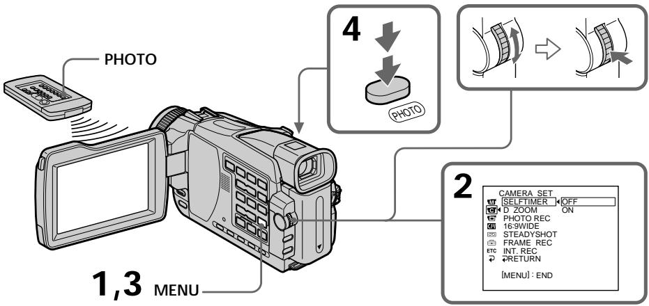 PHOTO 1,3 MENU 4 PHOTO CAMERA SET SELF TIMER OFF D ZOOM ON PHOTO REC 16:9WIDE STEADYSHOT FRAME REC INT. REC RETURN [MENU] : END