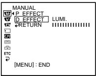 MANUAL P_EFFECT D_EFFECT LUMI. RETURN [MENU] : END