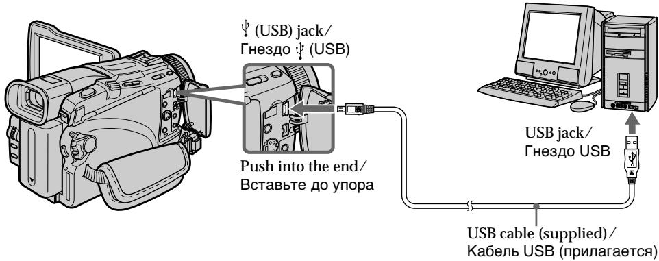 ψ (USB) jack/ Гнездо ψ (USB) Push into the end/ Вставьте до упора USB jack/ Гнездо USB USB cable (supplied)/ Кабель USB (прилагается)