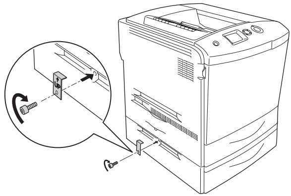EPSON ACULASER C2600 - Fixez l'unité papier en option sur l'imprimante à l'aide des vis et des plaques fournies. - 2