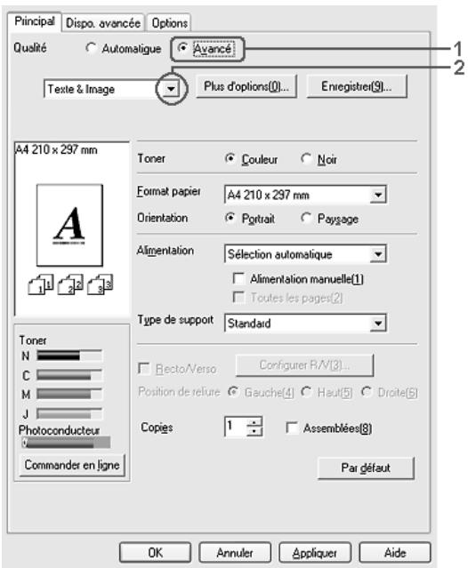EPSON ACULASER C2600 - Utilisation des paramètres prédéfinis - 1