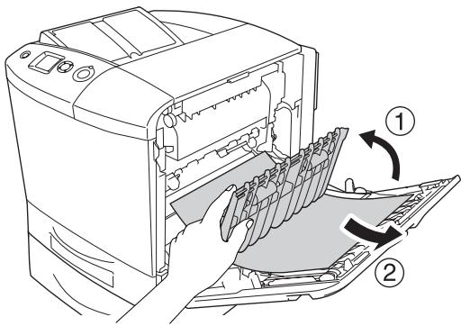 EPSON ACULASER C2600 - Poussez le loquet du capot A vers la gauche et ouvrez le capot jusqu'à ce que vous sentiez une résistance. - 3