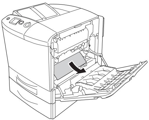 EPSON ACULASER C2600 - Poussez le loquet du capot A vers la gauche et ouvrez le capot jusqu'à ce que vous sentiez une résistance. - 2