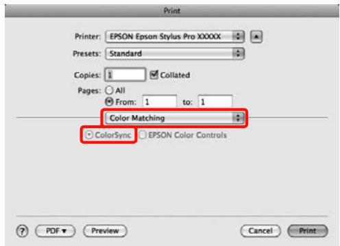 EPSON PRO 9908 - Sélectionnez Color Matching (Concordance des couleurs) dans la liste, puis cliquez sur ColorSync. - 1