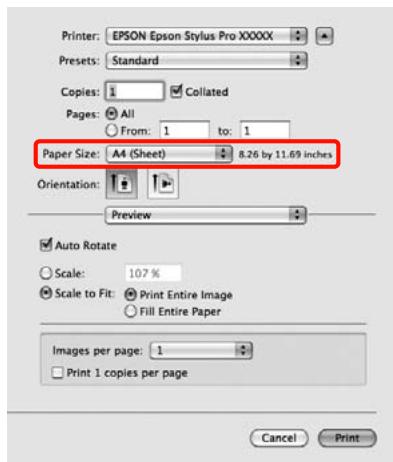 EPSON PRO 9908 - Lorsque l'écran Print (Imprimer) s'affiche, sélectionnez Manage Custom Sizes (Gérer les tailles personnalisées) dans la liste Paper Size (Taille du papier). - 1