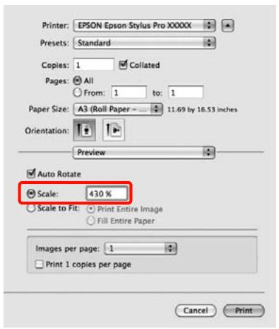 EPSON PRO 9908 - Entre une échelle afin d'agrandir la taille des données créées avec l'application en fonction de la taille du papier sur lequel vous imprimez. - 1