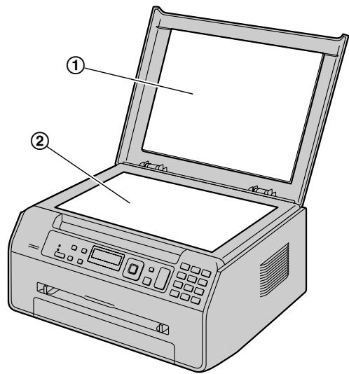 PANASONIC KXMB1500HX - Hold the document cover while cleaning the white plates (①) and the scanner glass (②). - 1
