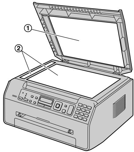 PANASONIC KXMB1500HX - Hold the document cover while cleaning the white plates (①) and the scanner glass (②). - 2
