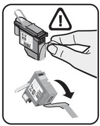 Diagram showing a hand holding a device with warning symbol and a close-up of its internal components, indicating a warning or inspection.