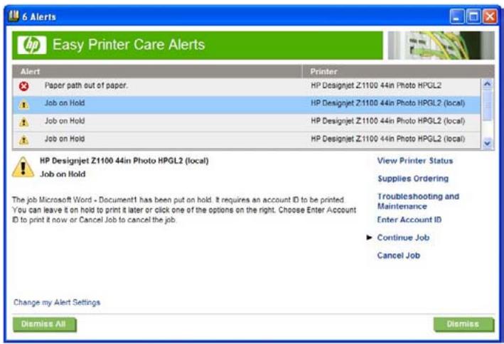HP DESIGNJET T1100 - Alertes d'imprimante - 2
